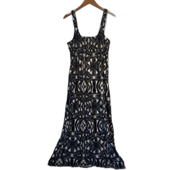 Halo Black & White Print Sleeveless Maxi Dress w/ Beaded Necklace Size Large - Picture 9 of 9